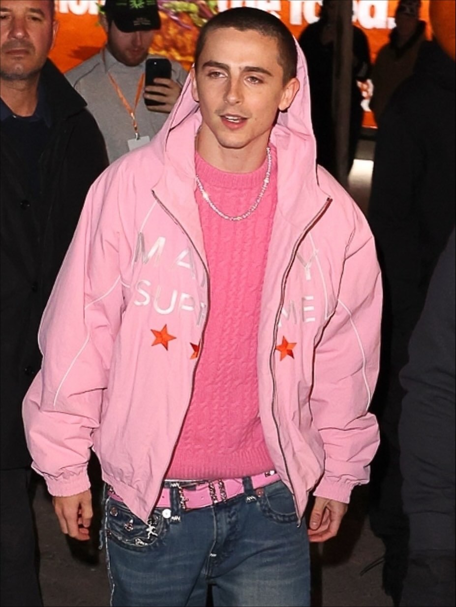 Тимоти Шаламе с шиком явился на поп-ап мероприятие фильма «Marty Supreme» в ярко-розовом наряде